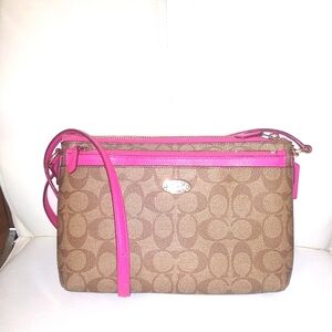 COACH Signature Khaki & Pink Crossbody Bag